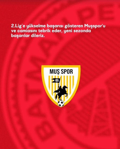 Batman Petrolspor (@batmanpetrolfk) on Twitter photo Tebrikler Muşspor!
2. Lig’e yükselme başarısı gösteren Muşspor’u ve camiasını tebrik eder, yeni sezonda başarılar dileriz.
<a href="/musspor/">Muş Spor Kulübü</a> Tebrikler Muşspor!
2. Lig’e yükselme başarısı gösteren Muşspor’u ve camiasını tebrik eder, yeni sezonda başarılar dileriz.
<a href="/musspor/">Muş Spor Kulübü</a>