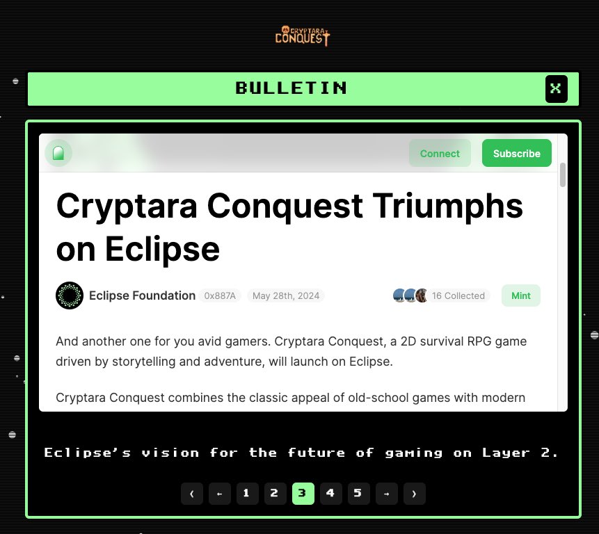 4/ Bulletin Board Is Live 📣

Catch up with our Bulletin—curated feeds of viral tweets, Medium/Mirror drops, and game updates. 

See community wins, dev blogs, and top media all in one spot.