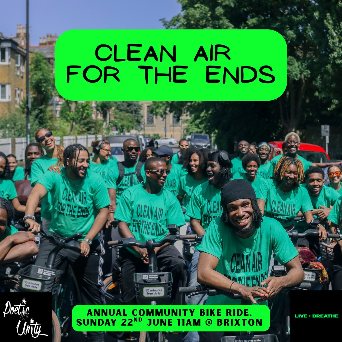 Clean Air For The Ends - Community Bike Ride is back 🙌🗣️

Join us for our 2nd annual Bike Ride! Bringing community together to raise awareness about air pollution in the ends and to promote alternative forms of transport 💚 

Sign up for free: shoobs.com/events/108727/…

#Unity