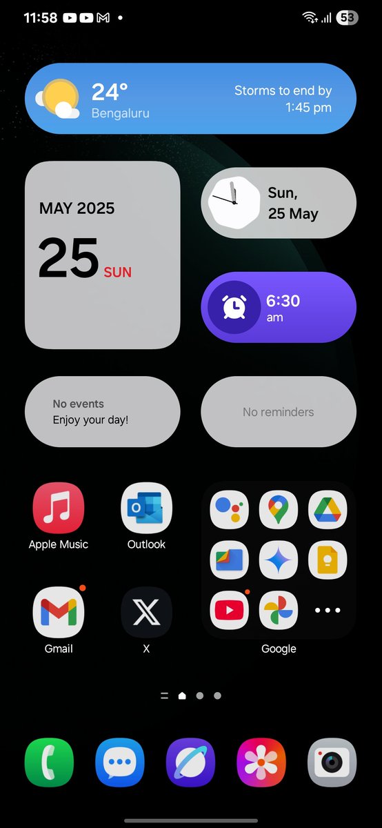 AnanthSubbanna's tweet image. My simple One UI 7 homescreen setup on S23 FE
#oneui7 
#Oneuioswidgets 
#samsungs23fe