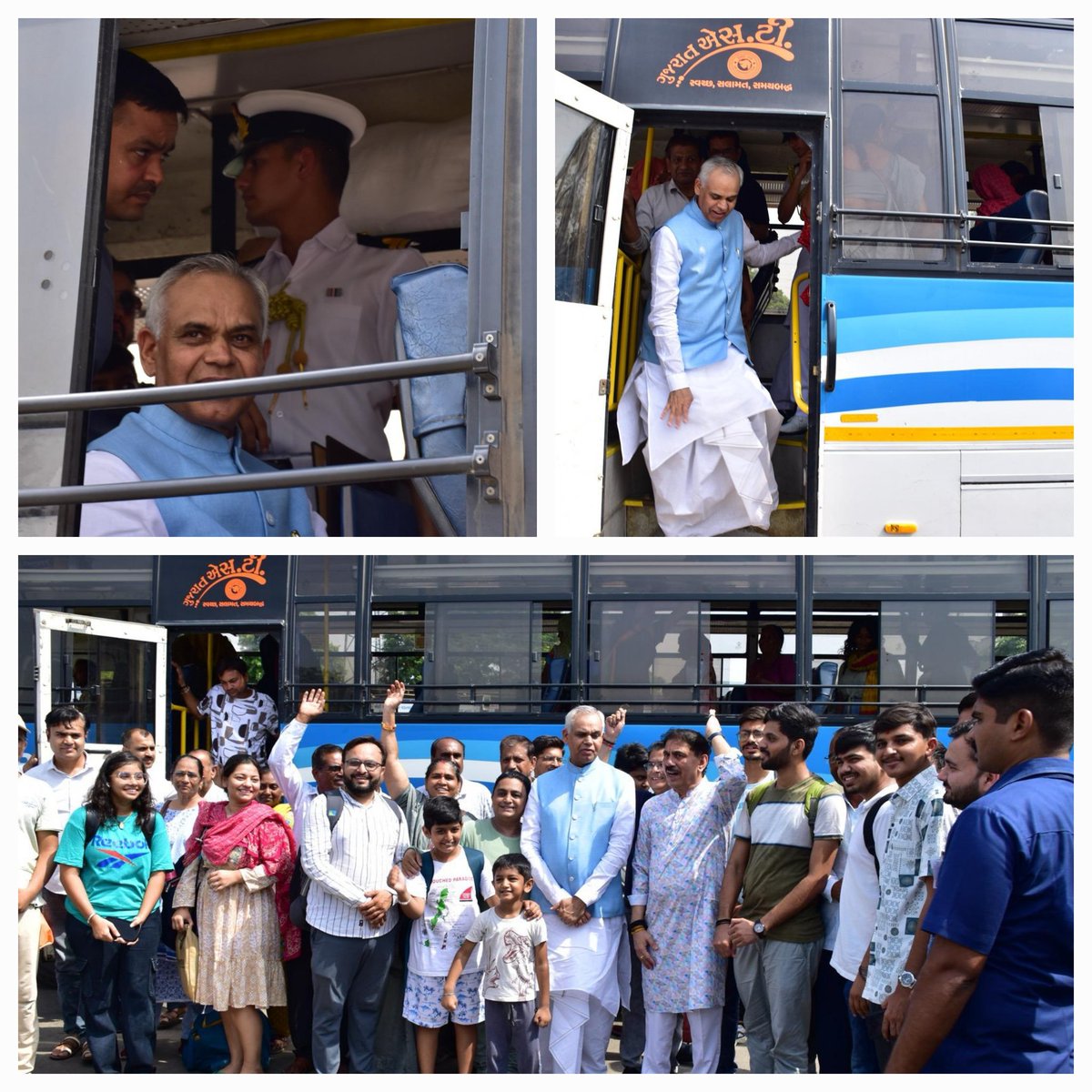 CollectorAnd's tweet photo. ATMA ડિરેક્ટોરેટ અને SAMETI, ગાંધીનગર આયોજિત “પ્રાકૃતિક કૃષિ પ્રશિક્ષણ કાર્યક્રમ” માં કૃષિ યુનિવર્સિટી, આણંદ ખાતે ઉપસ્થિત થવા માનનીય રાજ્યપાલ સાહેબ આચાર્ય દેવવ્રતજી આજરોજ “વિસનગર-આણંદ”એસ.ટી.બસ દ્વારા જાહેર જનતા સાથે મુસાફરી કરી આણંદ એસ.ટી.બસસ્ટેન્ડ ખાતે પહોંચી આવતા હાર્દિક સ્વાગત કરવામાં આવ્યું હતું.
