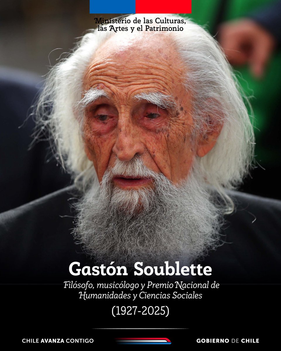 Hoy despedimos a Gastón Soublette, Premio Nacional de Humanidades y Ciencias Sociales en el 2023 y uno de los más grandes pensadores de nuestro país. Filósofo, musicólogo y profundo conocedor del alma e identidad de Chile.