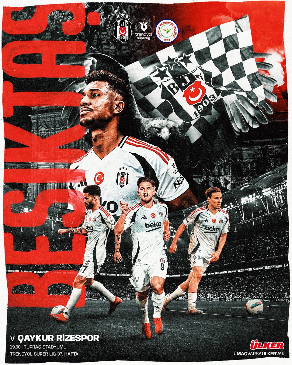 📢 Bugün #BeşiktaşınMaçıVar 🦅

🏆 Trendyol Süper Lig 37. Hafta
🆚 <a href="/CRizesporAS/">Çaykur Rizespor</a> 
📍 Tüpraş Stadyumu
⏰ 19.00

<a href="/Ulker/">Ülker</a> | #MaçVarsaÜlkerVar
