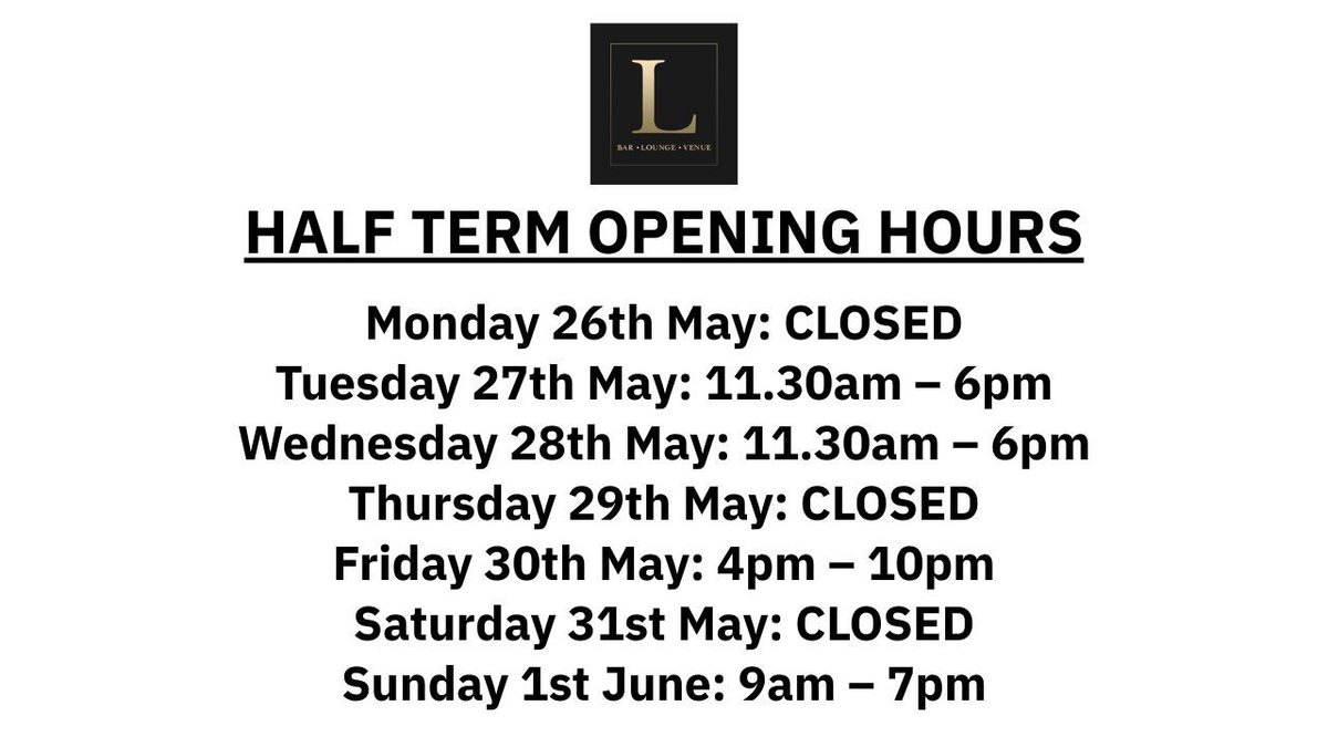 THE LOUNGE HALF TERM OPENING HOURS 🕥 

See below our opening hours over half term.

📲 01306 400151 
✉️  info@dorkingwanderers.com