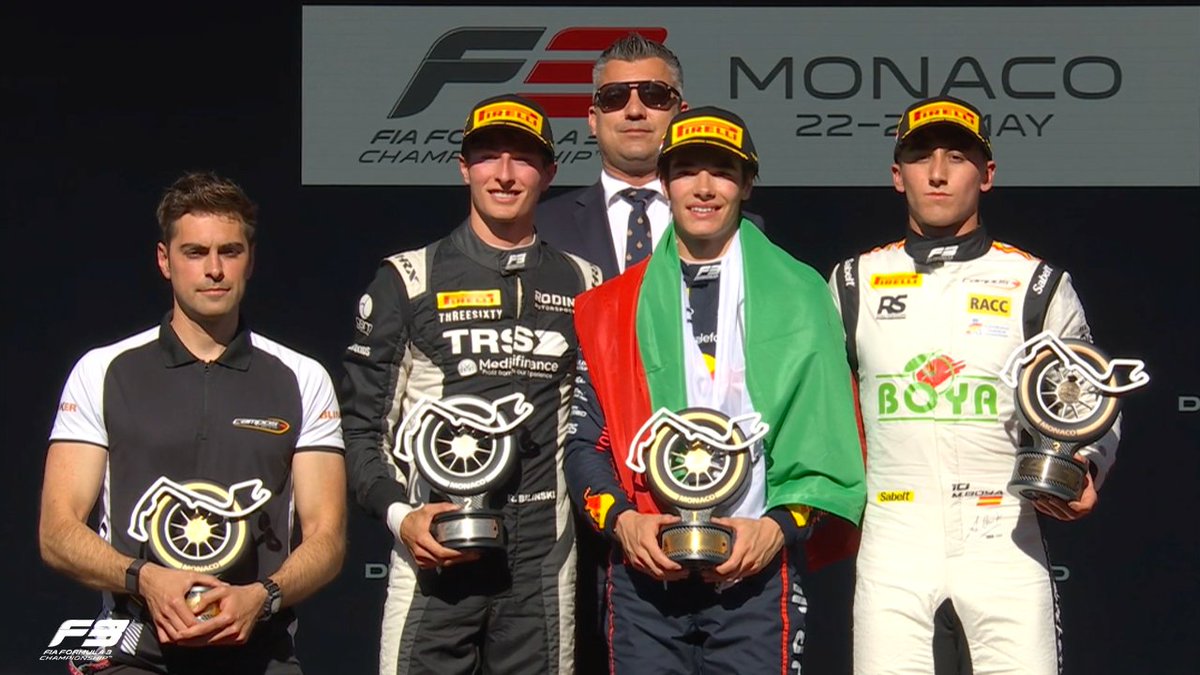 Formula 3 (@formula3) on Twitter photo Your Monaco Feature Race podium
🥇 <a href="/NikolaTsolov/">Nikola Tsolov</a>
🥈 <a href="/romanbilinski/">Roman Bilinski</a>
🥉 <a href="/MariBoya64/">Mari Boya</a>
#F3 #MonacoGP Your Monaco Feature Race podium
🥇 <a href="/NikolaTsolov/">Nikola Tsolov</a>
🥈 <a href="/romanbilinski/">Roman Bilinski</a>
🥉 <a href="/MariBoya64/">Mari Boya</a>
#F3 #MonacoGP