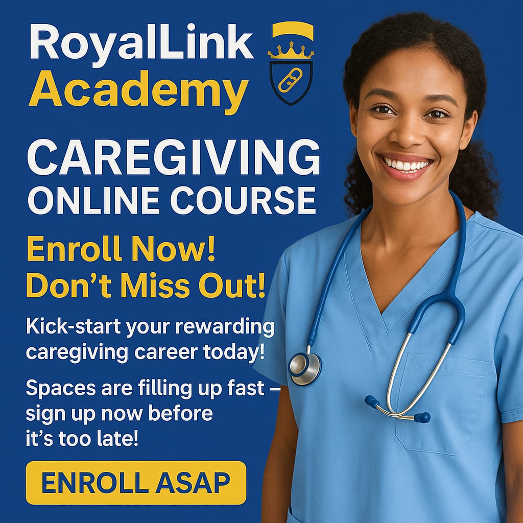 theintelliman's tweet photo. 🚀 Kick-Start Your Rewarding Career in Caregiving!

Join RoyalLink Academy.’s premier Caregiving Online Course and gain the skills to make a difference! Flexible, expert-led, and designed for 
⏰ Spaces Are Limited – Enroll Today! 
👉  to Sign Up https://t.co/It86NrtLIc https://t.co/5UwqgWBaGL