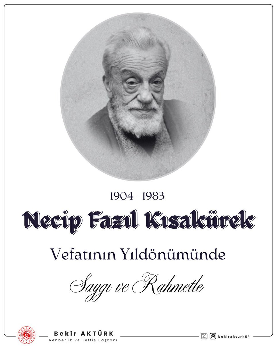 Şiirleriyle ruhumuzu, fikirleriyle nesillerimizi etkileyen büyük mütefekkir üstad Necip Fazıl Kısakürek’i vefatının yıl dönümünde saygı ve rahmetle anıyorum.