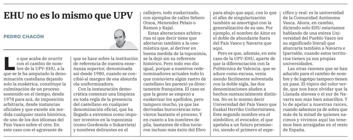ChaconPedroJose's tweet image. EHU no es lo mismo que UPV
El Correo, 25-05-2025