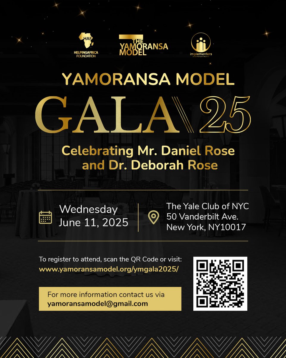 You're invited to the Yamoransa Model Gala 2025!

Join us in honouring Mr. Daniel Rose &amp; Dr. Deborah Rose and supporting the Yamoransa Model for Sustainable Development.
Register/Donate: yamoransamodel.org/ymgala2025

#YMGala2025 #EducationForChange #HelpingAfrica #IMPLEMENTERS #ghana