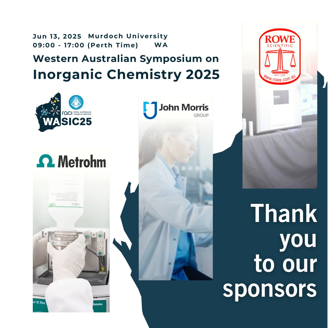 RACInational's tweet image. Huge thanks to our WASIC25 sponsors! Your support powers WA’s chemistry community. Interested in sponsoring? Check out our upcoming events at bit.ly/3F8GEGB!  🙌🔬 
 
5 days left to register ➡️ bit.ly/4mdaaf7    
 
#WASIC25 #InorganicChem #WASIC25