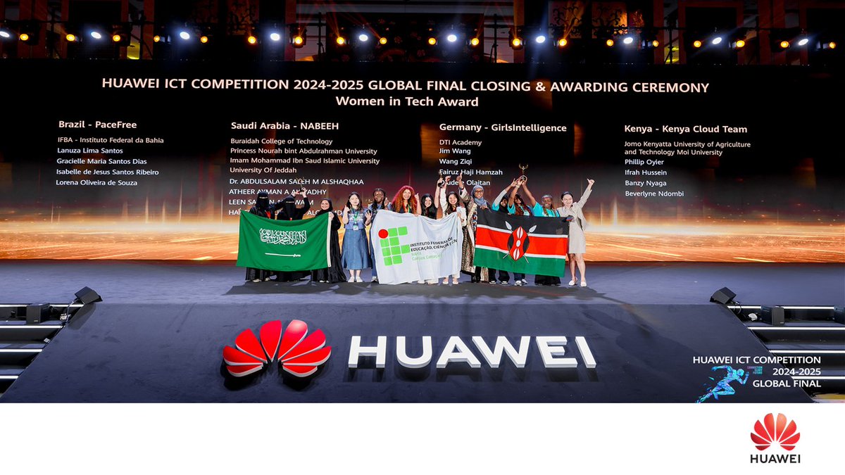 الفريق السعودي 🇸🇦 يحقق إنجازًا مميزًا بفوزه في مسابقة  #هواوي  لتقنية المعلومات والاتصالات على مستوى العالم في الابتكار وحصدوا على أفضل جائزة تشريفية للمرأة المتميزة في التقنية بمدينة شنزن الصينية بمشاركة أكثر من 200 الف طالب من 114 دولة على مستوى العالم.
