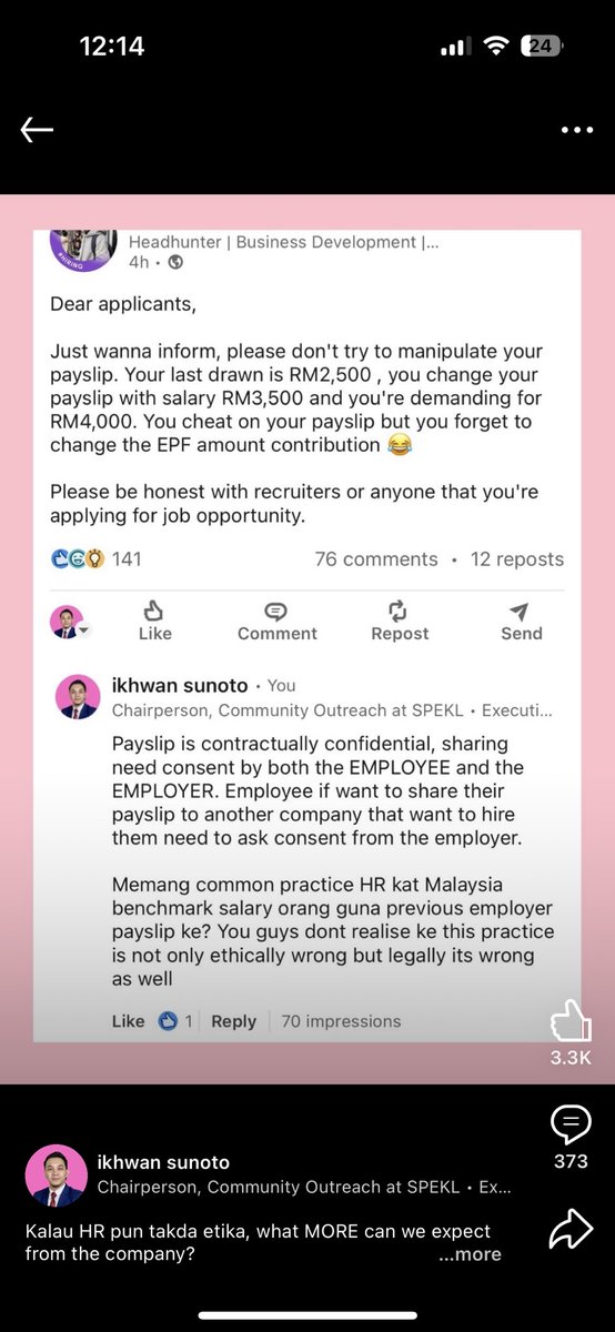 zulazri03's tweet photo. Seriously aku tak faham. Kenapa common practise HR nowadays beria nak mintak payslip? You hire for my skill and contribution i will made to the company. 

Why bother nak mintak. You can just call HR in my previous company to confirm the salary. Payslip is confidential kot?😅 https://t.co/XjOSzSKRSp