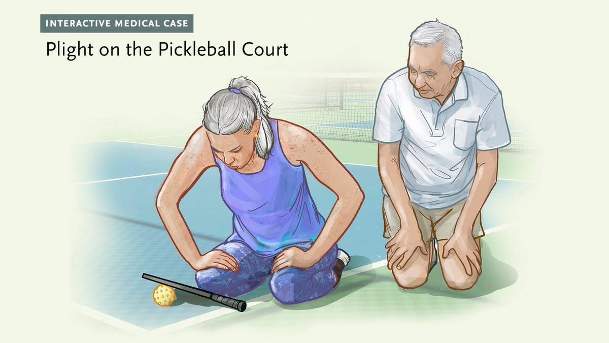 NEJM (@nejm) on Twitter photo A 68-year-old woman presented to the emergency department with dizziness and shortness of breath with exertion.  
On the day of presentation, she had been playing pickleball when she felt her airway closing and began to have cough, shortness of breath, and dizziness. Her A 68-year-old woman presented to the emergency department with dizziness and shortness of breath with exertion.  
On the day of presentation, she had been playing pickleball when she felt her airway closing and began to have cough, shortness of breath, and dizziness. Her