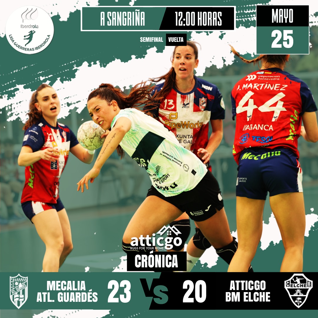 Atticgo Balonmano Elche (@cbm_elche) on Twitter photo CRÓNICA #Atticgo 📝 | 'Otra final, otra gesta (23-20)'.
🟩 Derrota 10-9 al descanso.
🟩 El #AtticgoBMElche pierde ante @AtlGuardes_ofic, pero hace valer su renta de cuatro goles de la ida para estar en la final del playoff por el título de la <a href="/IberdrolaDHF/">Liga Guerreras Iberdrola</a>.
🟩 El equipo CRÓNICA #Atticgo 📝 | 'Otra final, otra gesta (23-20)'.
🟩 Derrota 10-9 al descanso.
🟩 El #AtticgoBMElche pierde ante @AtlGuardes_ofic, pero hace valer su renta de cuatro goles de la ida para estar en la final del playoff por el título de la <a href="/IberdrolaDHF/">Liga Guerreras Iberdrola</a>.
🟩 El equipo