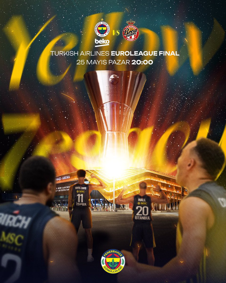🏆 O kupa İstanbul'a gelecek!

🏀 Euro League Final Four Final 
🆚 AS Monaco
🕗 20.00
📍 Etihad Arena

Başarılar Fenerbahçe Beko!