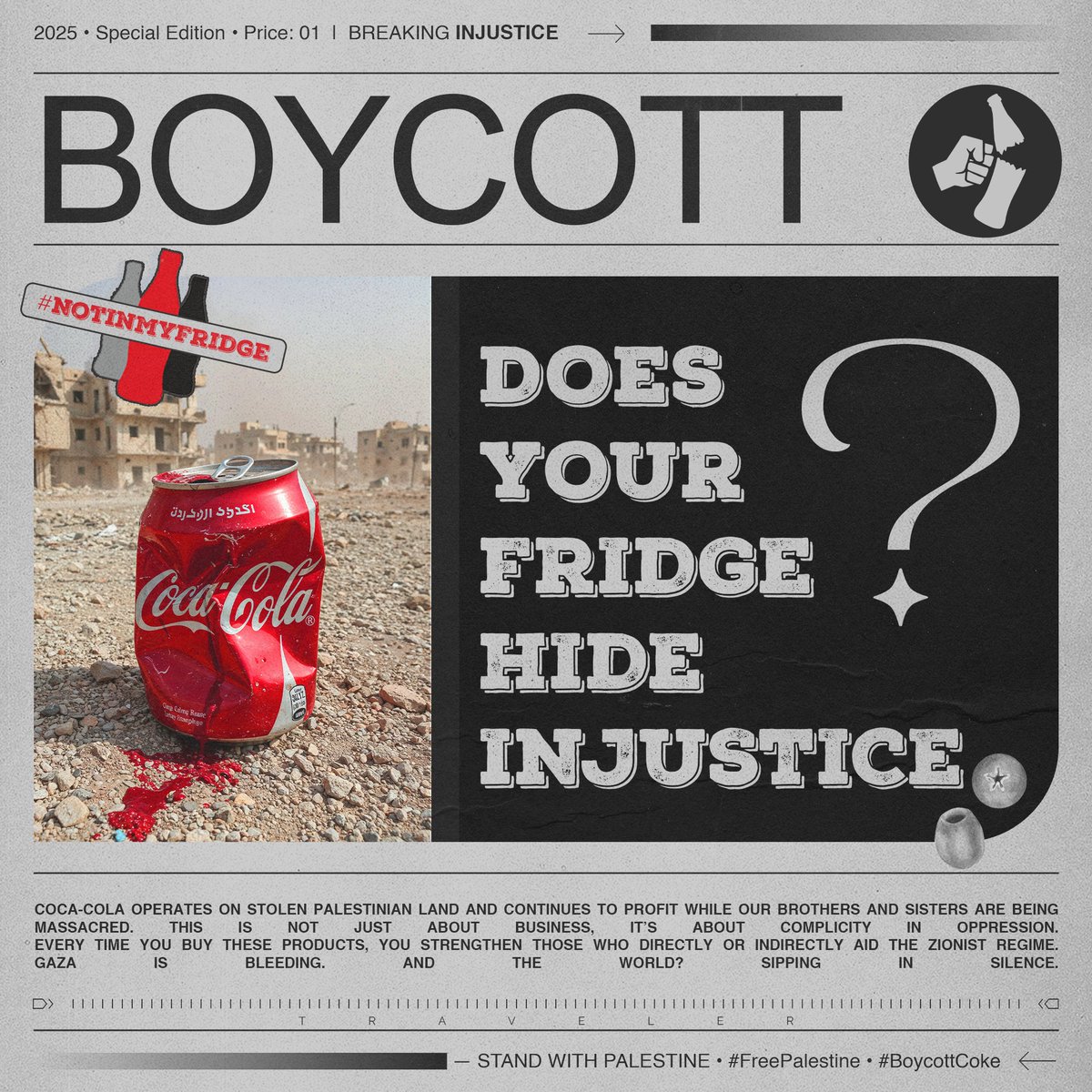 voiceofamusafir's tweet photo. Does your fridge hide injustice?
Every sip strengthens the oppressor. Gaza bleeds while the world drinks in silence.
#BoycottCoke | #UmmahWithPalestine | #NotInMyFridge https://t.co/9DYGiFvOal