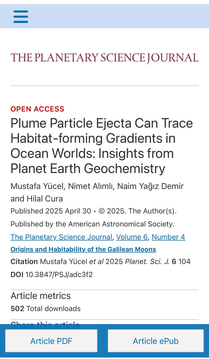 mustyucel's tweet photo. Oceanographers publishing in a top-tier space journal? This has become reality thanks to @ERC_Research funding.

Check out our new paper in the Planetary Science Journal, appeared as a part of special issue on “The Origins and Habitability of Galilean Moons”.  Here we show a way forward towards detecting habitat-forming gradients in Ocean Worlds. 

For full text:

https://t.co/LmIaDa47eb

Kudos to my PhD students @NimetAlimli @cosmicfugue010 @cura_hilal who worked hard to get this paper out. 

@METU_ODTU @UfukAvrupa_TR @umutayildiz