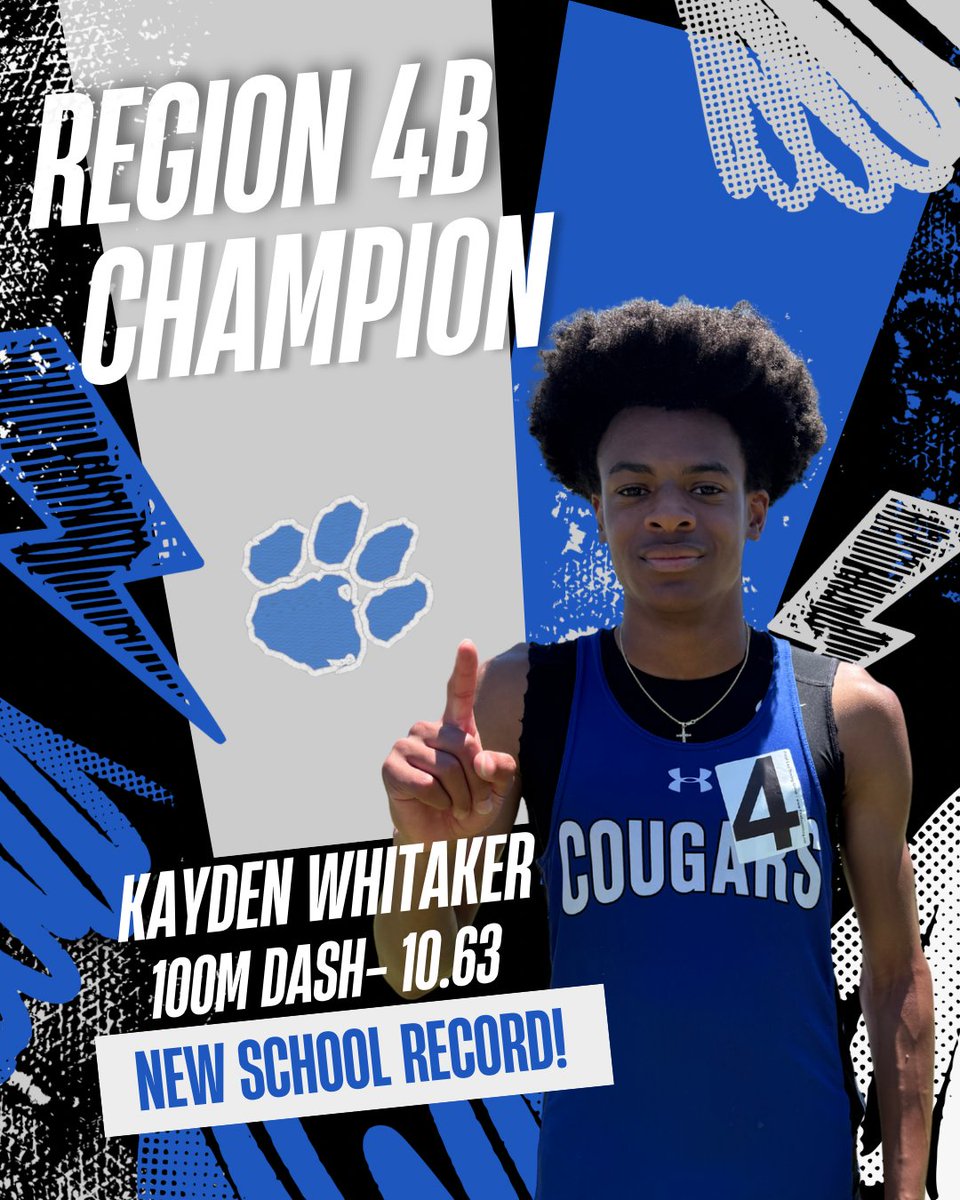 ‼️SCHOOL RECORD ALERT‼️Junior, Kayden Whitaker, breaks the school record in the 100m dash with a time of 10.63 placing 1st in the event! Kayden also placed 3rd in the long jump, 4th in the 200, and was a member of the 1st place 4x100 team.