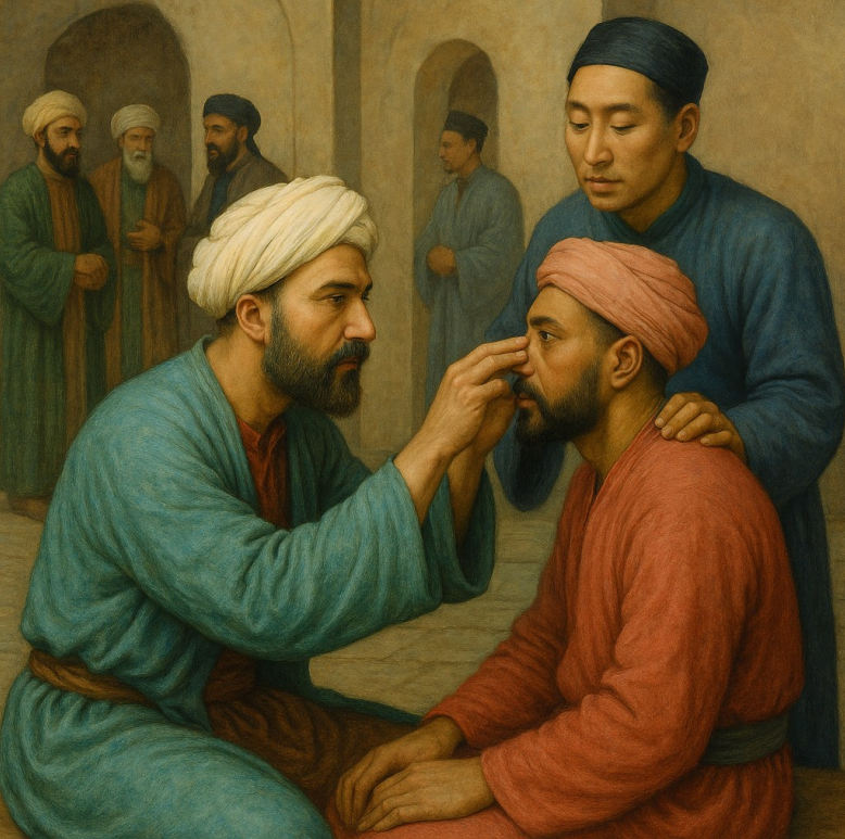 Some very old ideas r.e. cataract surgery are in Mediterranean &amp; Chinese works, but not Indian works, which only represent a fraction of all the ideas flowing over the Silk Road.  Here is the Tabriz hospital built by Rashid al-Din (1247-1318) (by AI). researchgate.net/publication/39…