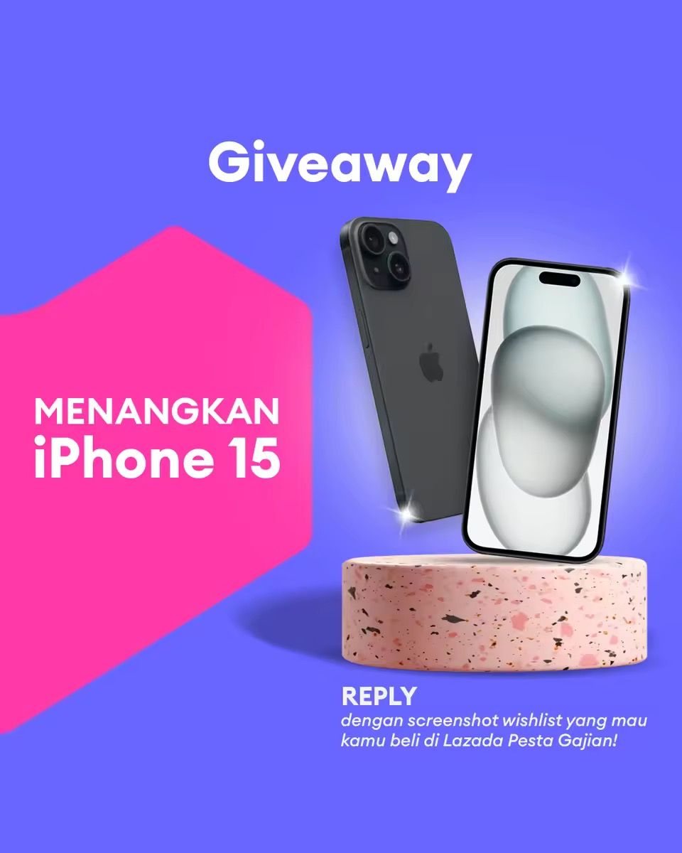 ✨ GIVEAWAY ALERT ✨

Pas gajian, eehhh dikasih iPhone 15 GRATIS, nichh~

1. Follow <a href="/LazadaID/">Lazada</a> &amp; tag 3 teman
2. RT, Like, REPLY screenshot wishlist yang mau kamu beli + hashtag #LazadaID #LazadaGiveaway #LazadaPestaGajian YANG BANYAK YAAA GAES!

Periode: 25 - 31 Mei 2025