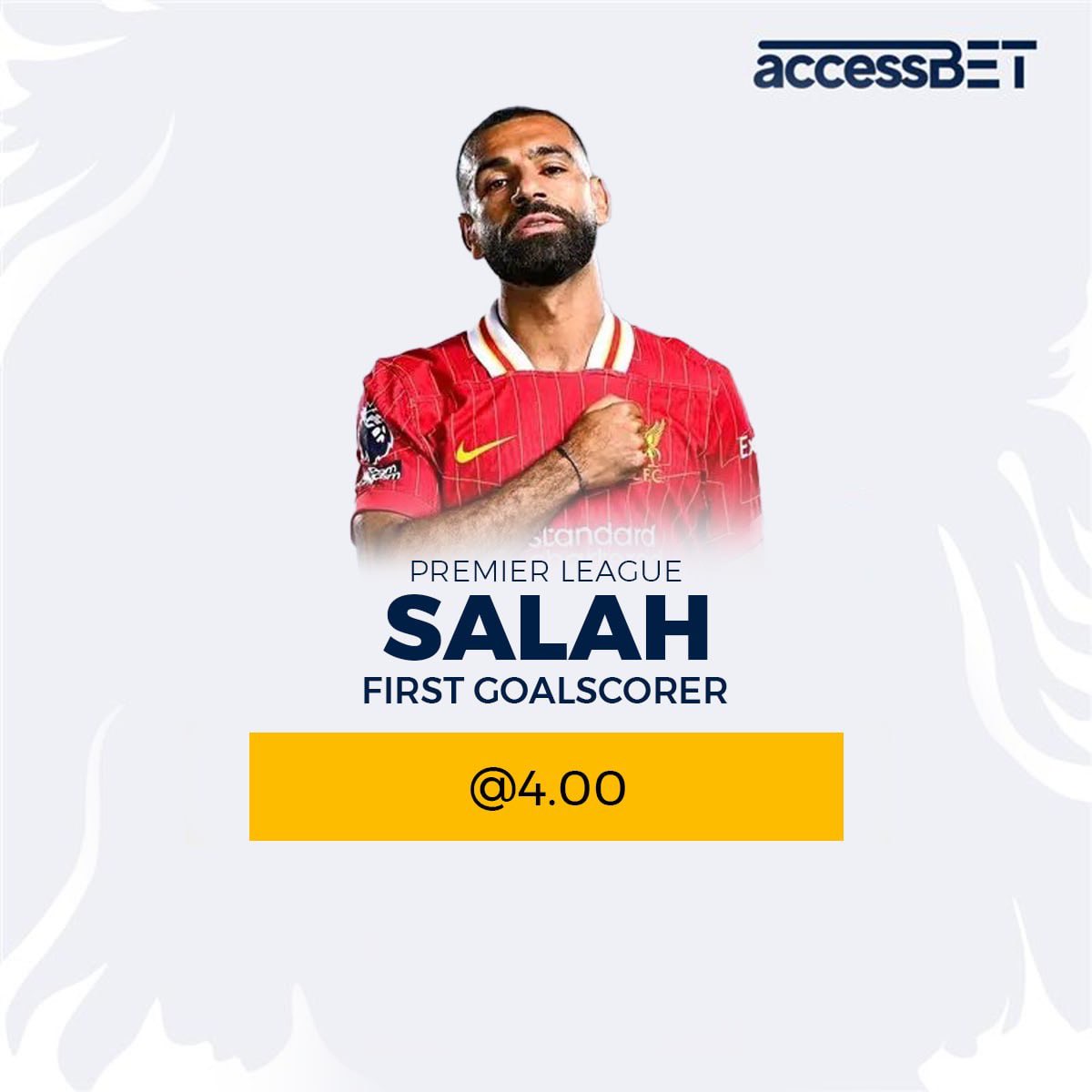 AccessBET's tweet photo. Will Salah be the first to score?🔥

Back him as your first goalscorer pick now! ⚽️👇

link - https://t.co/Dje8BNu9D6

#AccessBET #FirstGoalscorer #BetResponsibly https://t.co/WCHw9KmKwf