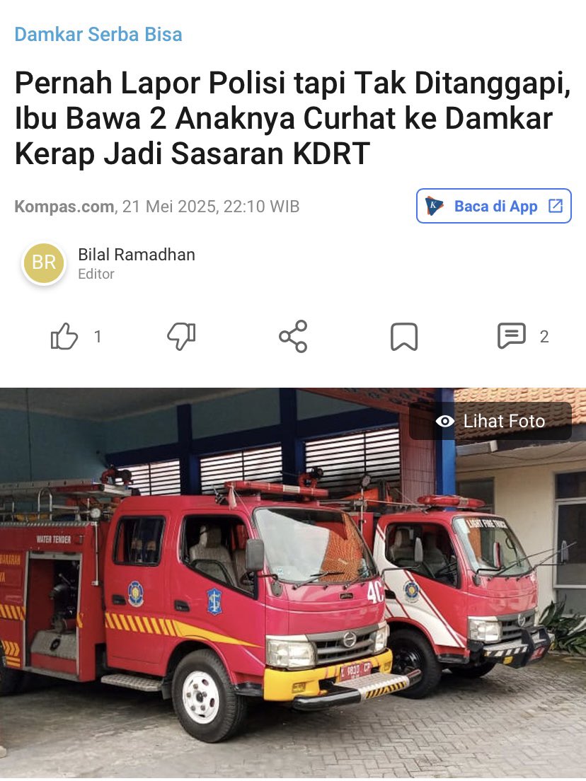 W (30) curhat ke damkar krna sering jadi korban KDRT suaminya. tangannya pernah sampai luka berdarah &amp; kaki memar

W minta damkar menangkap suaminya saat itu juga. W udah pernah lapor ke polsek, tapi gada tindakan krna kurang bukti &amp; saksi 

(1/2)
