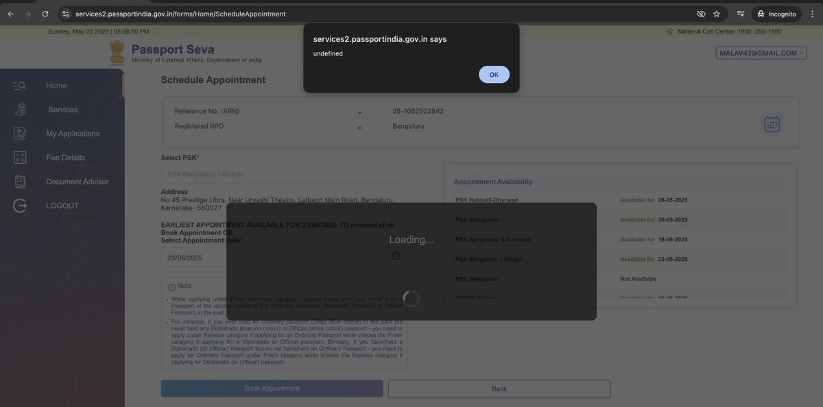 malav_shah's tweet photo. @passportsevamea unable to schedule appointment, facing error after selecting appointment date. https://t.co/SmpibMwmoe