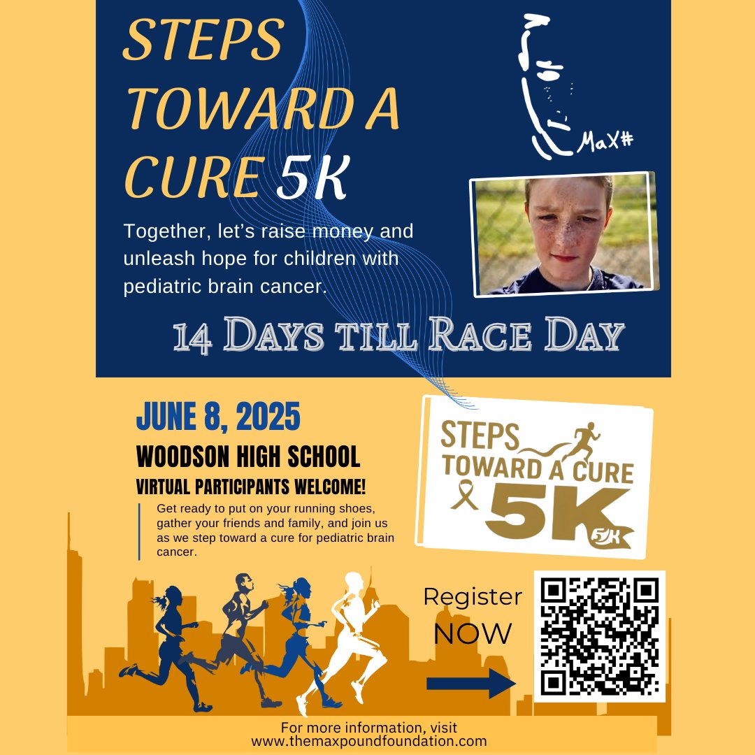 carol_pound's tweet photo. The countdown is on… just 14 days until the Steps Toward a Cure 5K! 🏃‍♀️💛

Come run, walk, or cheer us on as we take bold steps toward better treatments for kids battling brain cancer. Every step you take helps fund hope, research, and change. 
https://t.co/6TfBSzlKYe https://t.co/NUpzq3W1ID