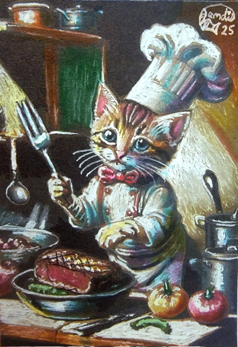 "Bon Appetit"
ebay.us/m/ym1dq3

#cat #cats #catart #kitten #Caturday #catnap #KittenOfX #chef #catchef #jeddah #aceo #atc #cute #cuteanimals #animalart #BOYNEXTDOOR