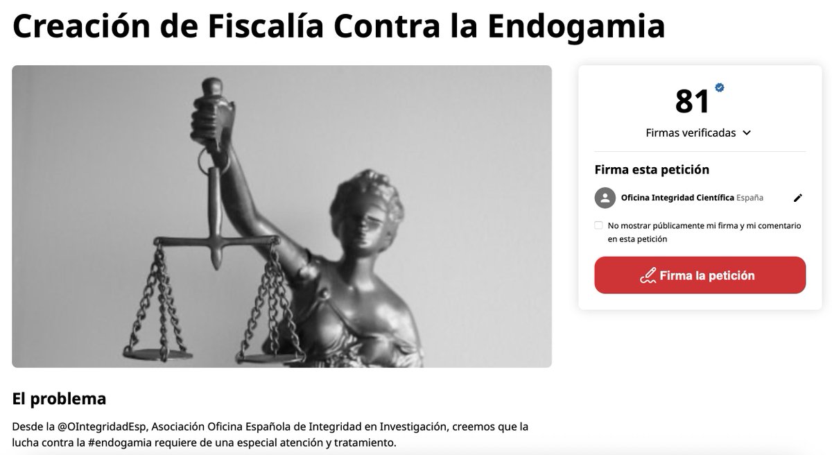 Pues sí Jesús, nosotros promovimos hace 3 años, con poco éxito, la petición en Change de crear una fiscalía especializada en endogamia.

La volvemos a poner por si ahora tenemos más éxito gracias a vuestros múltiples casos y apoyos.
#FiscaliaEndogamia

chng.it/BHRmQxcByg