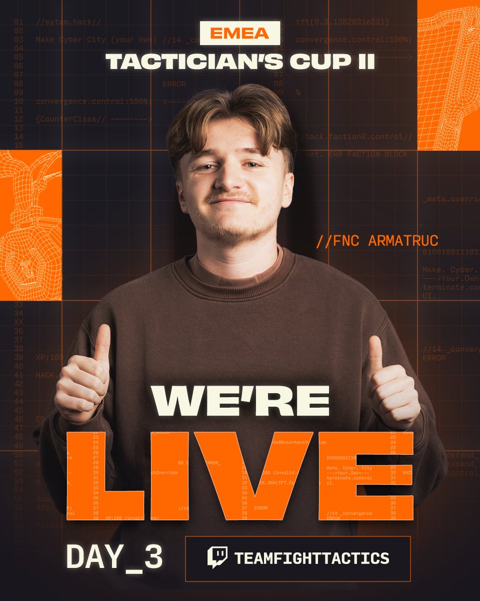 Compete TFT (@competetft) on Twitter photo 🔥 Watch the Grand Final of the #TFTEsportsEMEA Tactician’s Cup II LIVE:
📺 Official stream with <a href="/AlanzqTFT/">Mateusz Jasiński</a>: twitch.tv/teamfighttacti…
👀 Or pick your POV: linktr.ee/CyberCityEspor… 🔥 Watch the Grand Final of the #TFTEsportsEMEA Tactician’s Cup II LIVE:
📺 Official stream with <a href="/AlanzqTFT/">Mateusz Jasiński</a>: twitch.tv/teamfighttacti…
👀 Or pick your POV: linktr.ee/CyberCityEspor…