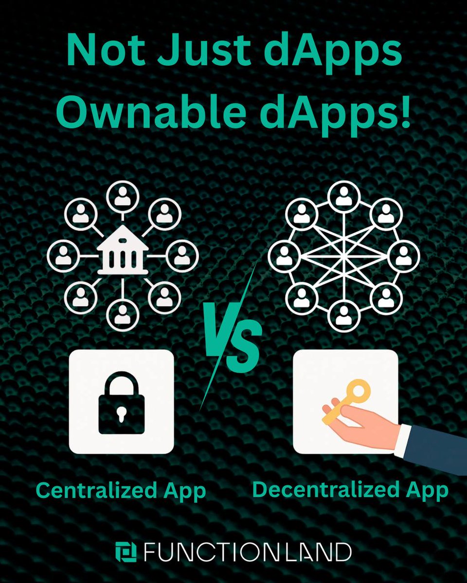 functionland's tweet image. 🔓 Not Just dApps. Ownable dApps.
Why just use the app when you can own the experience?
  🔒 Centralized: Access controlled, data sold. 🗝️ Decentralized: You hold the keys. You earn the rewards. 🧩
 #OwnYourApp #Functionland #dApps #Web3Ownership #FulaNetwork #DecentralizedApps…