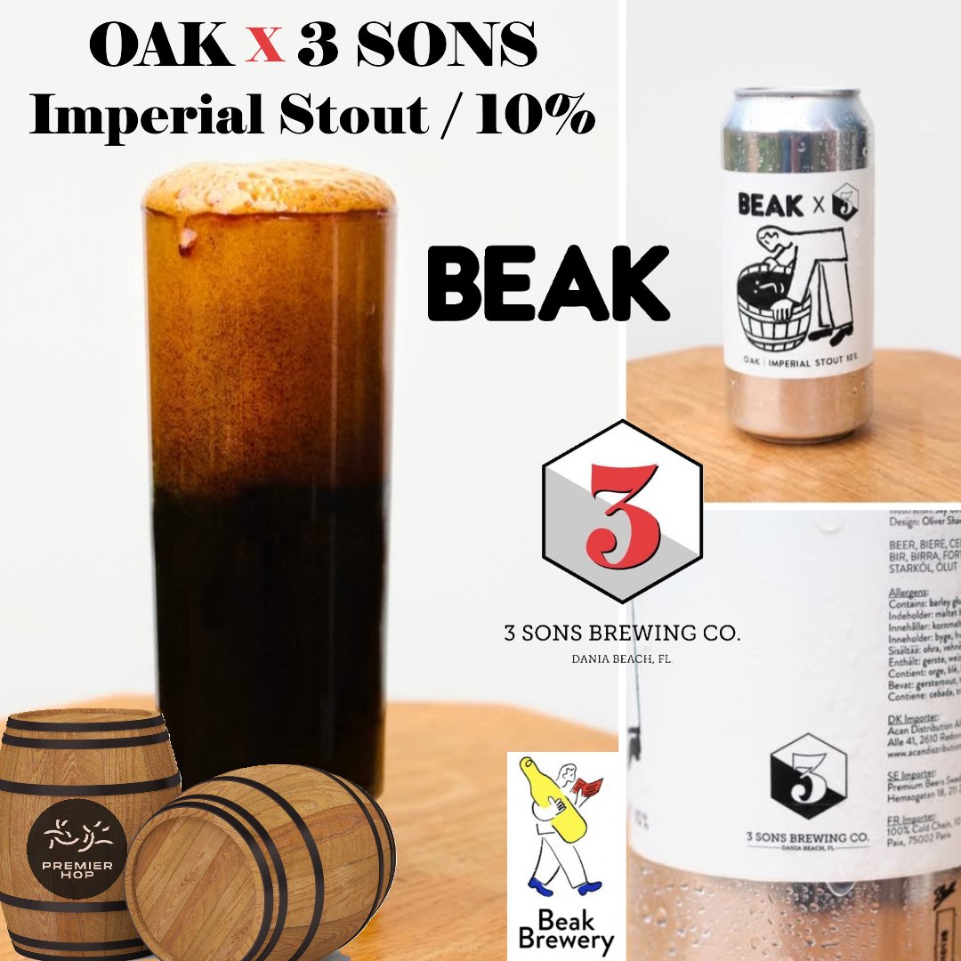📢 OAK X 3 Sons / Imperial Stout / 10%

This big, bold Imperial Stout beer aims to capture the depth and complexity of a barrel aged stout in a fresh beer without any barrel aging, using a blend of innovative barrel-derived extracts, wood additions and micro-oxidation.