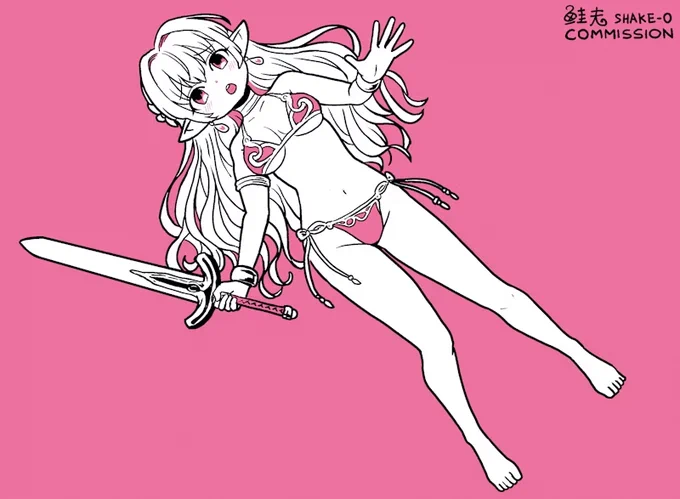 skeb納品しました! エルフの女戦士ちゃんがガラス化の呪いでクリスタル像になるイラストです! リクエストありがとうございました! #skeb #固め #ガラス化