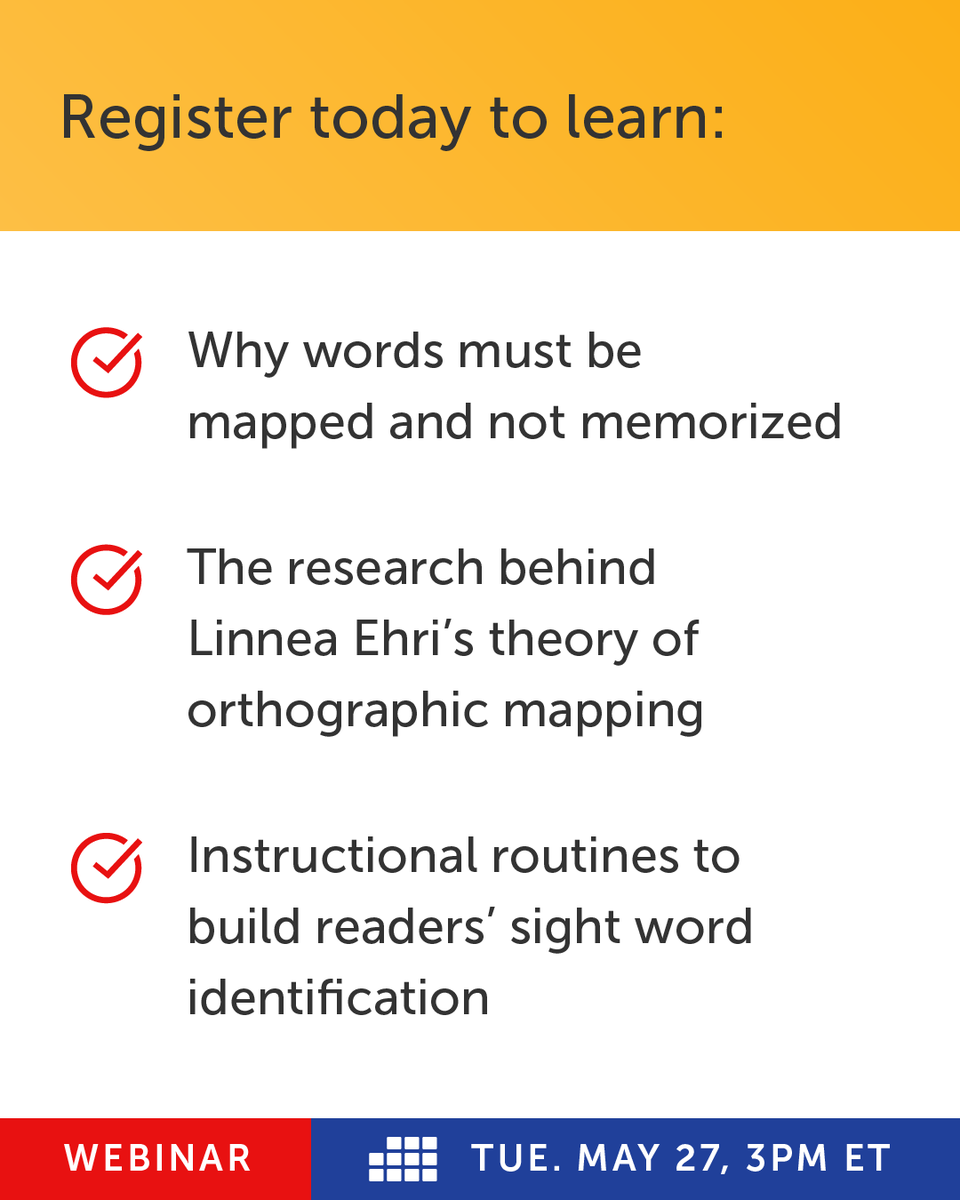 Learn how readers embed words into their long-term memories—and what instructors can do to help facilitate the process. 

Join this live #ScienceOfreading webinar on 5/27: home.edweb.net/webinar/teach2…