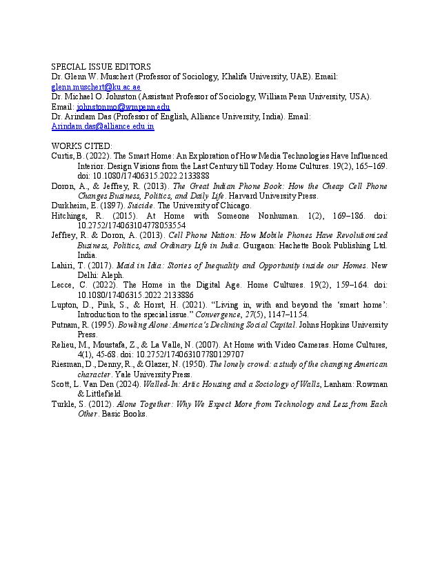 📢Call for Papers!  Special Issue of Home Cultures🏡
 
“Posthuman Domesticity: The Impact of AI on Home Culture.” 

Eds: <a href="/ProfessorJohnst/">Michael O. Johnston, Ph.D.</a>, Arindam Das &amp; <a href="/GlennMuschert/">Glenn Muschert</a>

Explore how AI reshapes intimacy, domestic roles &amp; cultural artifacts

🗓️Abstracts: June 1
📄Full papers: Nov 1