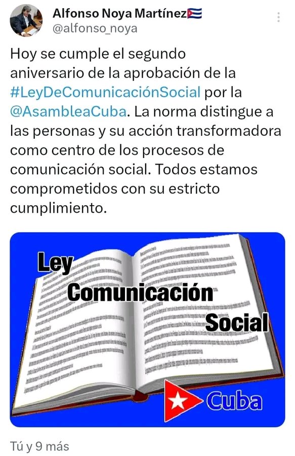 ✍️Mensaje del presidente del <a href="/IcsCuba/">Instituto de Información y Comunicación Social</a>, Alfonso Noya Martínez, a propósito del segundo aniversario de la aprobación de la Ley 162/2023 "De Comunicación Social".