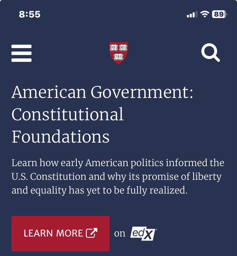Harvard University launching FREE college courses online for every US Citizen. Highlighting basic U.S. Government, understanding the Constitution, and How to recognize a Dictatorship takeover 101.
Harvard for the win. 

pll.harvard.edu/course/america…
