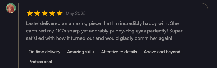 Lastel_RE's tweet photo. finished my very first vgen comm and got my very first review ; w; thank you!! https://t.co/JjVwGFfkgm