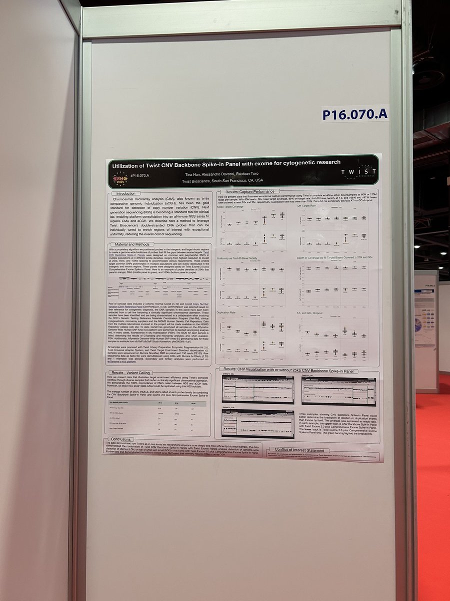 Our poster presentation starts at 1pm today. Look forward to chatting about enhanced CNV detection with Twist CNV Backbone Spike-in Panel! #ESHG2025 <a href="/TwistBioscience/">Twist Bioscience</a>