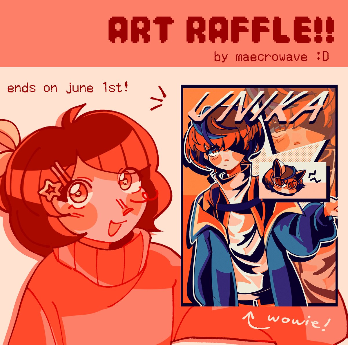 hii i'm maecrowave! in light of me making this style available for commissions, im hosting an art raffle first ^^ 

rules:
- like + rt to enter :>
- follows aren't required but are highly appreciated ;w; (you're free to do so if you want to see more of my art!)
- more info below!