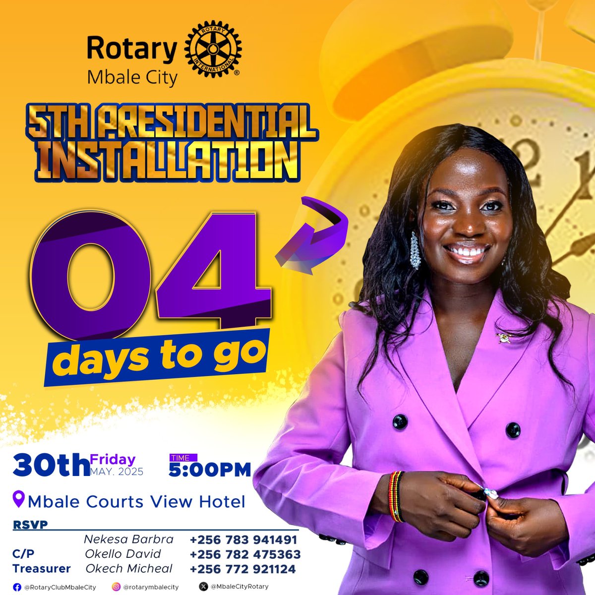 Rotary Club Mbale City (@mbalecityrotary) on Twitter photo We can’t keep clam!!!! it’s only 4 days to our 5th presidential installation. You too can join us..
<a href="/RotaryMbale1964/">Rotary Club of Mbale</a> <a href="/RcBwebajja/">Rotary Club Bwebajja</a> <a href="/RCUpperKololo/">Rotary Club of Upper Kololo</a> <a href="/RCTankhill/">Rotary Club of Muyenga Tankhill</a>
#rotaryinstallation We can’t keep clam!!!! it’s only 4 days to our 5th presidential installation. You too can join us..
<a href="/RotaryMbale1964/">Rotary Club of Mbale</a> <a href="/RcBwebajja/">Rotary Club Bwebajja</a> <a href="/RCUpperKololo/">Rotary Club of Upper Kololo</a> <a href="/RCTankhill/">Rotary Club of Muyenga Tankhill</a>
#rotaryinstallation