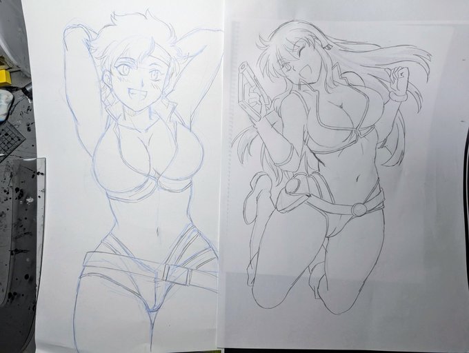 新しく描いてるダーティペアだが何かケイが新鮮味あるなと思ったら、私左のデコを出した彼女を描くの初めてだわ。 