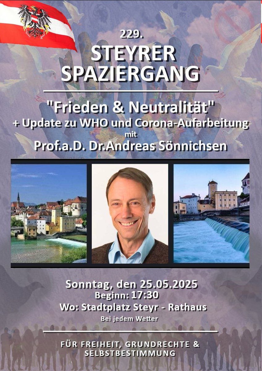 AndiSoenn's tweet image. Heute Abend um 17.30 werde ich auf dem 229. Steyrer Spaziergang zum Thema Frieden und Neutralität sprechen! Freue mich auf zahlreiche Demo-/Kundgebungsteilnehmer. Wir müssen den Wahnsinn der Kriegsvorbereitungen stoppen!