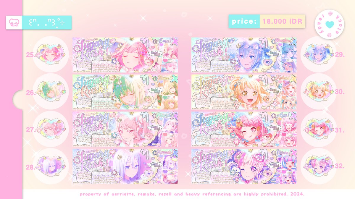 ꒰ᐢ. .ᐢ꒱₊˚⊹ reposts are really appreciated!

aerrie is back, bringing 54 layout ready stock of genshin, hsr, wuwa, pjsk, bandori, enstars and many more! come and shop here‼️🩷

꒰ 💸 ꒱ : IDR 18.000
꒰ ⏰ ꒱ : 19:00 WIB
꒰ 📩 ꒱ : VIA DM.

{ 4/7 }

#zonaba #zonauang