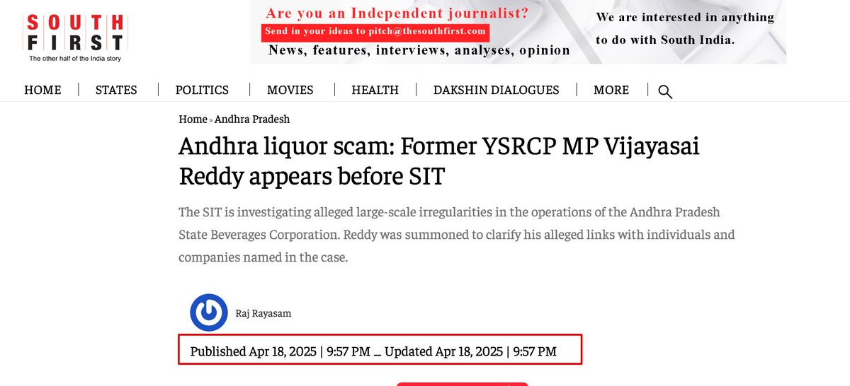 RaghuB_'s tweet photo. Here are the PROOFS which show @VSReddy_MP appeared before the #AP CID for investigation in the the AP Liquor Scam on April 18th and not March 11th as claimed by @Balakrishna096.

Hey @thewire_in - Is @Balakrishna096 creating such fake articles on your orders ? Are you aware of such FAKE NEWS / FAKE ARTICLES being peddled on your website ? Or have you sold yourself out to @YSRCParty & @ysjagan ? 

ENOUGH PROOF TO SHOW THAT THE WIRE = FAKE PROPAGANDA.