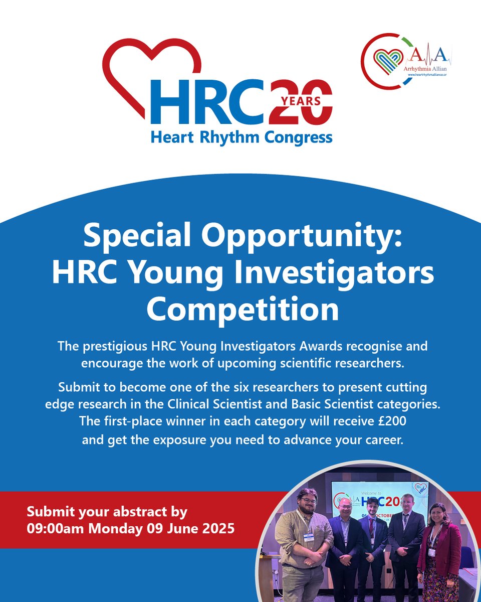 Heart Rhythm Congress (@heartrhythmcong) on Twitter photo Are you an upcoming scientific researcher? If so, we want to see your work! Choose #HRC2025 as the event to raise your profile and your work. Submit here - heartrhythmcongress.org/abstracts
Only 2 weeks remain!
<a href="/TrudieLobban/">trudie</a> <a href="/KnowYourPulse/">Arrhythmia Alliance</a> <a href="/AtrialFibUK/">AF Association</a> <a href="/BlackoutsTrust/">STARS -Syncope Trust And Reflex Anoxic Seizures</a> Are you an upcoming scientific researcher? If so, we want to see your work! Choose #HRC2025 as the event to raise your profile and your work. Submit here - heartrhythmcongress.org/abstracts
Only 2 weeks remain!
<a href="/TrudieLobban/">trudie</a> <a href="/KnowYourPulse/">Arrhythmia Alliance</a> <a href="/AtrialFibUK/">AF Association</a> <a href="/BlackoutsTrust/">STARS -Syncope Trust And Reflex Anoxic Seizures</a>