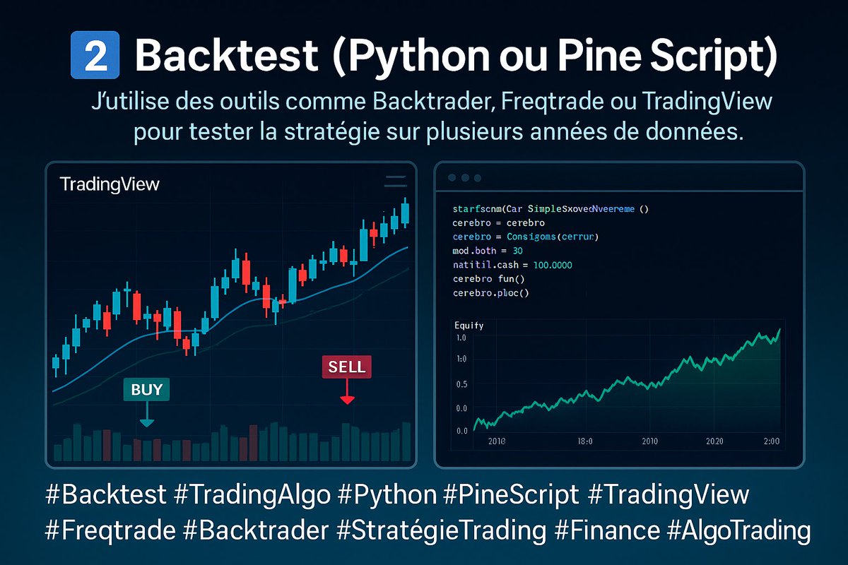 dNodal0's tweet image. 📊 2️⃣ Backtest (Python ou Pine Script)
J’utilise des outils comme Backtrader, Freqtrade ou TradingView pour tester ma stratégie sur plusieurs années de données.
👉 Objectif : valider sa robustesse avant mise en réel.
#Backtest #TradingAlgo #Python #PineScript #TradingView