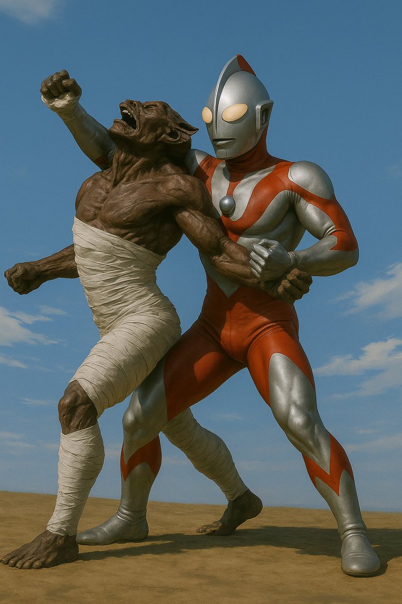 iguchi's tweet photo. The scene is based on a story where a mummified ancient being, buried within a ruined mural, lets out a cry that awakens the #Kaiju #Dodongo, modeled after a giraffe.
IT rises to protect its master, marching toward Tokyo and destroying everything in its path #Ultraman #NaritaTohl https://t.co/4J4wzSdH84