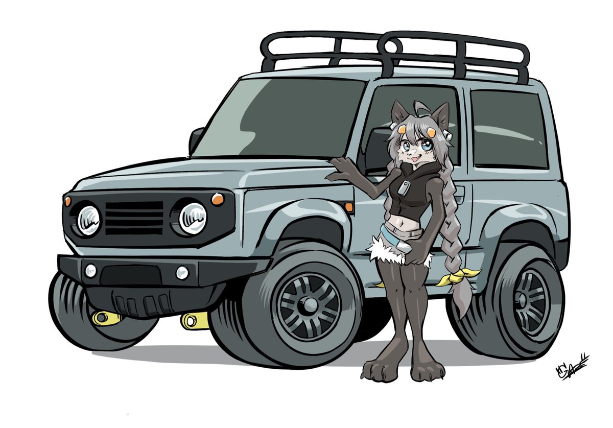 「ギャレさん【 】のコミッションでジムニ子と実車を描いて頂きました!可愛いくてカッ」|OTAMAのイラスト